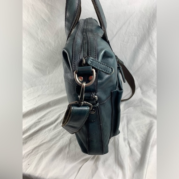 Genuine IVTG distressed blue leather briefcase messenger bag crossbody - Picture 2 of 16